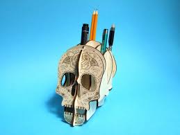 Skull 3d Plywood Pen Holder Free DXF File