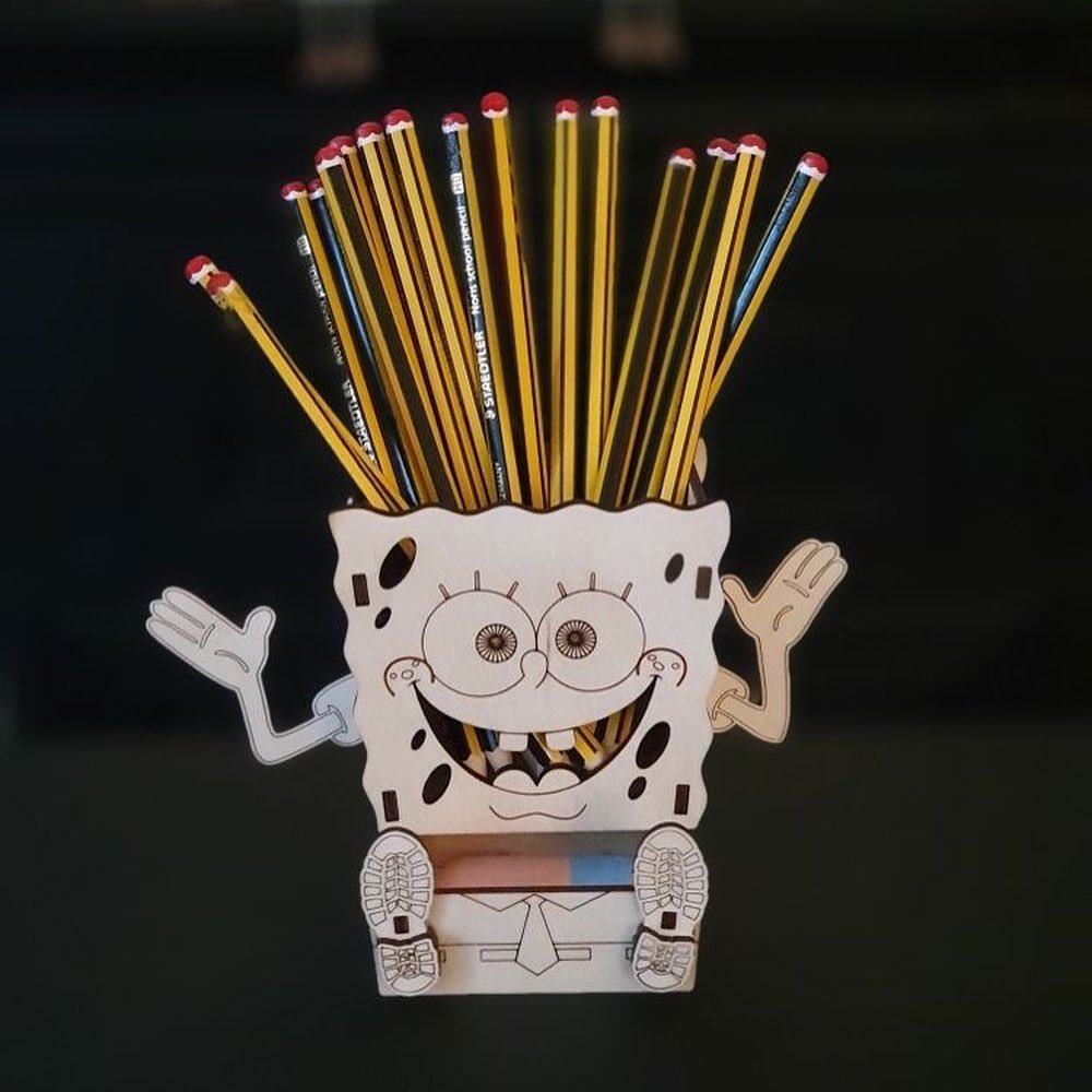 Spongebob Desk Tidy With Drawer Laser Cut Free DXF File