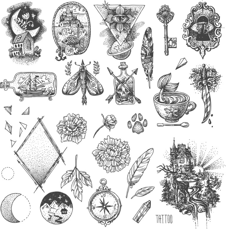 Tatto Element Set Free For Laser Cutting Free Vector File