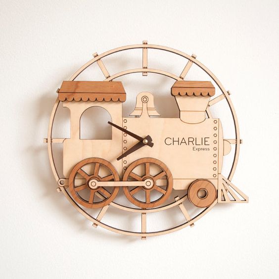 Train Shape Wall Clock Laser Cut Template 3d Puzzle Free Vector File