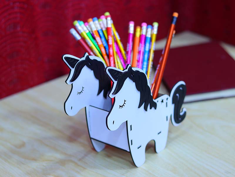 Unicorn Pencil Box Pen Holder For Kids 3mm Laser Cut Free Vector File