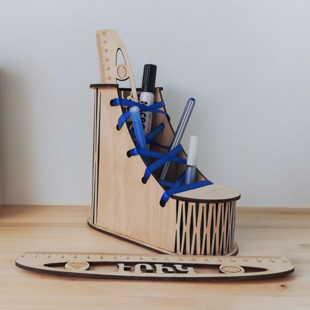 Unique Boot Shape Desktop Organizer Laser Cut Free DXF File